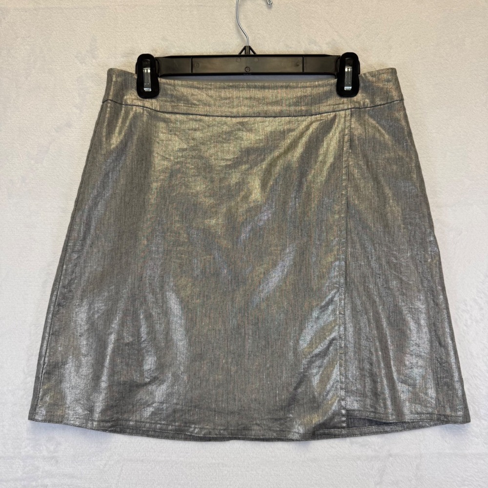 Eileen Fisher Petite Silver‎ Metallic A-Line Wrap Skirt Italian Fabric PS